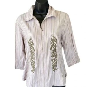 Harley-Davidson Beige and Olive Embroidered Button Down Shirt